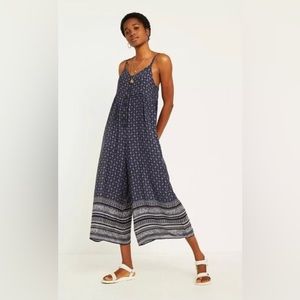 Urban Outfitters Blue Paisley Tootsie Button-Down Crop Jumpsuit